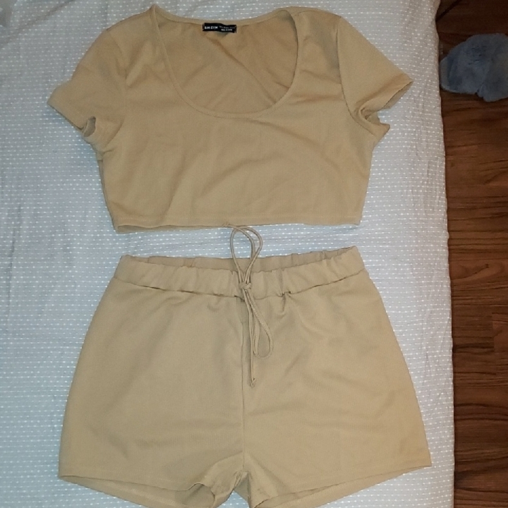 Tan Crop Top and Shorts Set